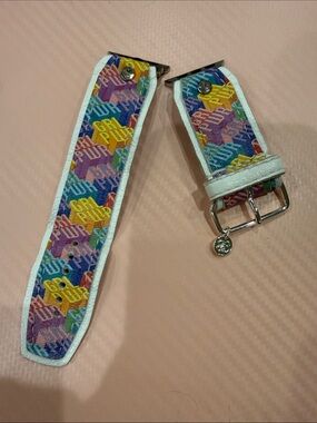 Multicolor Patterned Leather Watch Strap with White Trim